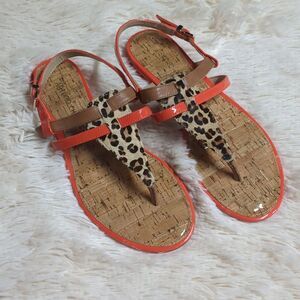 Arturo Chiang Orange Animal Print Thong Sandals, Size 6.5